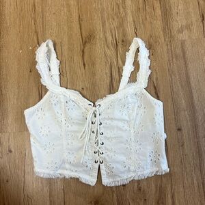 White Eyelet Lace-Up Women's Top